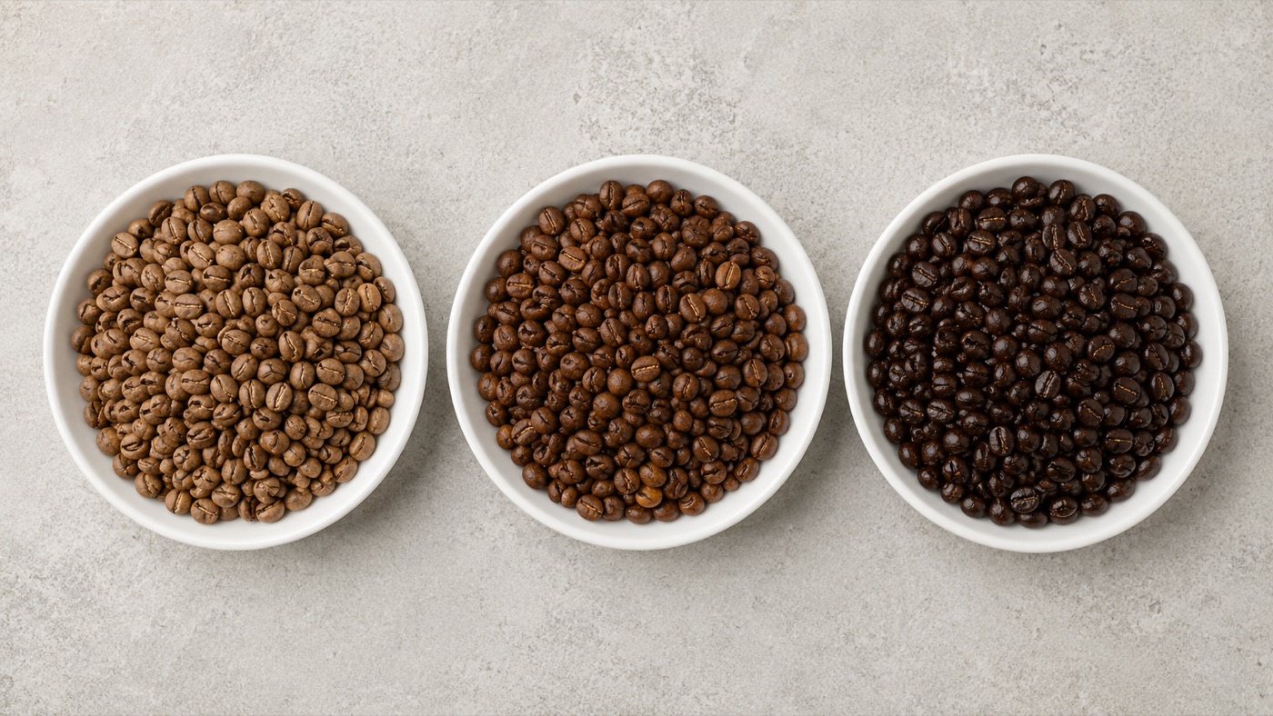 Coffee beans in a range of roast levels
